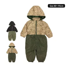 【新品 在庫処分】 ベビー ジャンプスーツ 男の子 子供 恐竜柄 スノーウェア 雪遊び 中綿 カバーオール つなぎ 80cmのみ 　nb17563