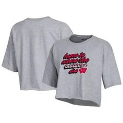 【送料無料】 チャンピオン レディース Tシャツ トップス Women's Champion Heather Gray Wisconsin Badgers Boyfriend Cropped T-Shirt Wis Grey