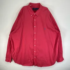 古着 ポロ・ラルフローレン POLO RALPH LAUREN 長袖シャツ ロゴ　刺繍 大きいサイズ ボタンダウン 2XL  ピンク系 無地 メンズ