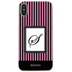 【新品未使用】iPhone14 Pro アイフォン14プロ クリア ハードケース ( ストライプピンク  イニシャルS ) ボーダー ストライプ イニシャル アルファベット