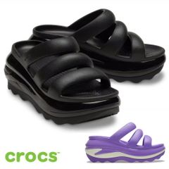 クロックス サンダル 厚底 レディース crocs ブラック 黒 ギャラクシー パープル メガ クラッシュ トリプル ストラップ 209842  履きやすい ふわふわストラップ