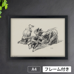 ハインリヒ・クレイ（Heinrich Kley）『温かい夕食』(1910年頃) バロック　アートポスターA4 マット紙【フレーム付】《IN》