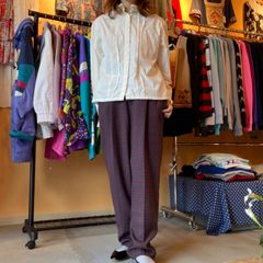 ボルドー　チェック柄　テーパードパンツ