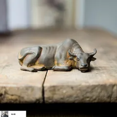 エスニックアンティークオブジェバッファロー猛牛置物石調