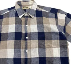 L.L.Bean ☆ ベージュ ブラック ホワイト チェック シャツ 半袖 ML相当 春夏 アメカジ アウトドア 古着 オールド エルエルビーン■DA288