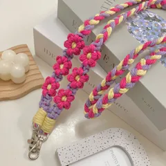 🌸マクラメお花ショルダーストラップ🌸ローズ×パープルのサムネイル
