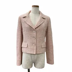 ハロッズ Harrods ツイード テーラードジャケット シルク混 シングル 3B 2 ピンク 0713
