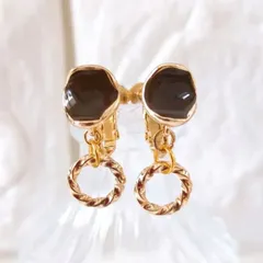 no.133　ブラウン　デザイン丸カン　ゆらゆら　イヤリング　ハンドメイド