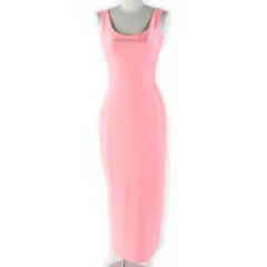 美品☆Alexander Wang アレキサンダーワン クリスタルロゴビジュー ストレッチサテン ジャージーマキシ ドレス コーラルピンク S 正規品 レディース