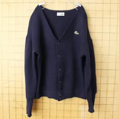 90s フランス製 フレンチラコステ LACOSTE ウール ニット カーディガン ネイビー メンズSM相当 ヨーロッパ古着　091124aw7
