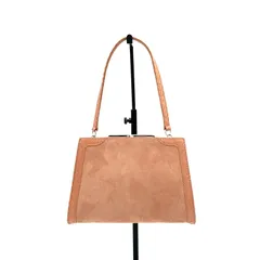 美品 LOEWE ロエベ アナグラム がま口 SV 金具 パイソン × メッシュ スエード ハンド バッグ dⅮ0355