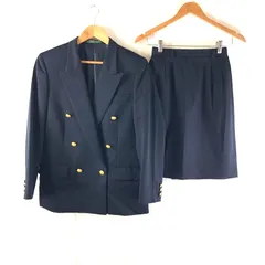 ニューヨーカー NEWYORKER セットアップ ジャケット スカート スーツ ゴールドボタン ウール100％ スリット 裏地付き 日本製 紺 9ARサイズ 964457