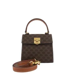 ★CELINE セリーヌ マカダム  ショルダーバッグ ブラウン ガンチーニ PVCレザー 2way ミニバッグ 7xvdb2