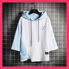 ★スタッフおすすめ★ パーカー メンズ 七分袖 フード付き Tシャツ レイヤード プルオーバー 半袖パーカー 夏服 大きいサイズ ストリート系 体型カバー