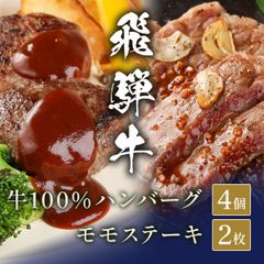 飛騨牛 牛100％ハンバーグ4枚＋100gモモステーキ2枚