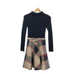 BLUE 　LABEL　CRESTBRIDGE　ブルーレーベルクレストブリッジ　55J70-605-29　ドッキングワンピース　サイズ36　ネイビー　ハイネックリブニットセーター　チェックスカート