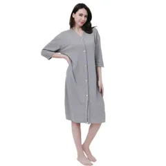 ☆ グレー ☆ XL ☆ バスローブ男女 pk2301 バスローブ ルームウェア ルームウエア ナイトウェア ナイトウエア パジャマ ワンピース ネグリジェ 部屋着 寝巻き 寝間着 スリーパー 七分袖 風呂上がり 薄手 膝丈 無地 軽量 メンズ レディース