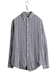 【お得なクーポン配布中!】 90s ラルフローレン チェック 長袖 ボタンダウン シャツ メンズ L / 90年代 オールド ポロ コットン 長袖シャツ マルチカラー ワンポイント