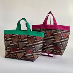 ハンドメイド 帯リメイクバッグ グリーン レッド 各1 - メルカリ