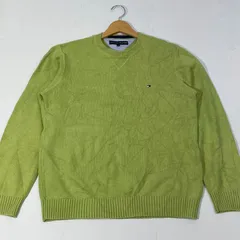 TOMMY HILFIGER トミーヒルフィガー ニット セーター 長袖 ワンポイント刺繡 オーバーサイズ ビッグシルエット バングラデシュ製 Lサイズ ライトグリーン