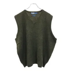 90年代 Polo by Ralph Lauren ポロ ラルフローレン Vネック ウールニット ベスト オリーブ(メンズ L)中古 古着 V0779