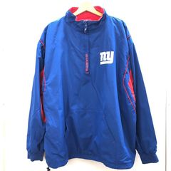 NFL GIANTS エヌエフエル ナイロンジップハーフ プルオーバー ジャケット シャツ ドローコード フリースライナー メンズ ブルー
