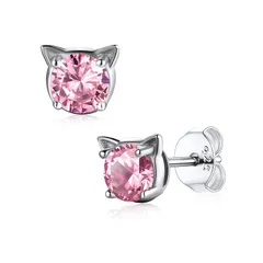 U7 ネコ 誕生石 十月 ピアス レディース シルバー925 両耳 ジルコニア パワーストーン 小さい 大人可愛い 女性 プレゼント 0