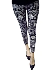 [ドナリー] レギンス スパッツ レギパン 柄物 エスニック デザイン プリント カラー レディース (象柄/ブラック) [象柄/ブラック] [Free Size]