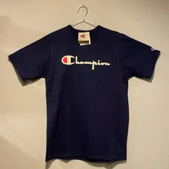 【並行輸入品】Champion ショートスリーブTシャツ HERITAGE TEE FLOCK LOGO ヘリテージ ベロアロゴ ネイビー NAVY 紺 半袖