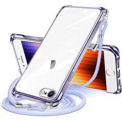 iPhone SE 第3/2世代 7 8 用 ケース クリア ショルダー iphonese 7 8 用 スマホケース アイフォン7 8 se2 se3 カバー 肩掛け 斜めかけ 縄掛けケース 透明 TPU 薄型 軽量 耐衝撃 紐付き 斜めがけ 織りストラッ 1