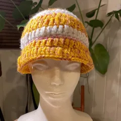 【クロシェハット】冬用　毛糸　ハンドメイド　クラッシャーハット　バケットハット　ニット帽　かぎ針