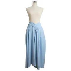 美品 JIL SANDER ジルサンダー プリーツ ロングスカート マキシ丈 ストレッチ ウール×ナイロン ライトブルー サイズ34 レディースのサムネイル