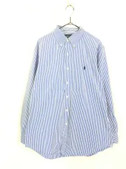 古着 90s Ralph Lauren 「CUSTOM FIT」 白×青 ストライプ BD シャツ 16 古着