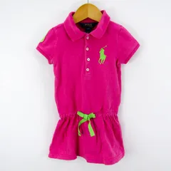 ポロ・ラルフローレン 半袖ポロシャツ ワンピース 切替 リボン ベビー 女の子用 2T 95位サイズ ピンク POLO RALPH LAUREN 【中古】