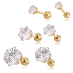 【ゴールド 4/6/8㎜ 3ペアセット】[Adelina Style] ピアス レディース 人気 1粒 6爪 キュービックジルコニア スタッドピアス サージカルステンレス つけっぱなし イヤリング 金属アレルギー対応 両耳