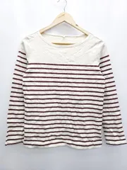 ◇ MUJI 無印良品 ムジルシ ボーダー 長袖 Tシャツ カットソー サイズL ライトベージュ系 ブラウン系 レディース P  【1407260001737】