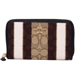 コーチ 財布 COACH ジャガード スムースレザー シグネチャー ミディアム ストライプ ジップ アラウンド 二つ折り 財布 カーキブラックマルチ C8419