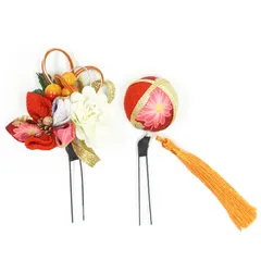 髪飾り 成人式 振袖 浴衣 袴 ２点セット 橙色 つまみ細工 玉飾り 結婚式 入学式 入園式 卒園式 卒業式 七五三 753 ブライダル 前撮り 和装 日本製 花 かんざし フォーマル 簪 人気 花飾り オレンジ W 28 323-261 u765　Si