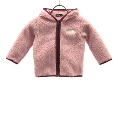 THE NORTH FACE ザノースフェイス ロゴ刺繍 長袖 シェルパフリース ジップパーカー 90 ピンク アウトドア NAB72307 キッズ 古着