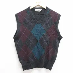 M/古着 エルエルビーン LLBEAN ニット ベスト メンズ 80s アーガイル ラムウール Vネック 濃グレー 25feb04 中古 トップス