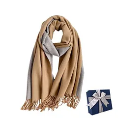 200×70cm_キャンメル×グレー [MiraiHiraki マフラー レディース カシミヤタッチ 大判 両面使える ストール ギフトボックス付き 暖かい 厚手 ウール 冬 ショール クリスマス プレゼント 肌触り良い 男女兼用 秋冬 暖かい 厚手 ウール