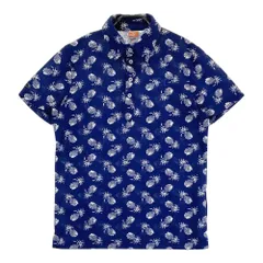 サイズ：M PUMA GOLF プーマゴルフ  半袖ポロシャツ パイナップル総柄 ネイビー系 [240101444867] ゴルフウェア メンズ ストスト