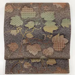 新品未使用、六通袋帯、葡萄葉、正絹R877