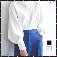 シャツブラウス 韓国風 長袖トップス スタンドカラーシャツ レディース ビジネスシャツ 大人女性 フロントボタン 通勤 OLコーデ ト 春秋夏 ゆったり 無地 フォーマルブラウス ボリューム袖シャツ おしゃれシャツ