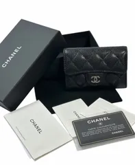 超美品◆本物シャネルCHANELキャビアスキンマトラッセココマークCCシルバーSV金具カードケースバスケース名刺入れ小物入れ財布贈り物