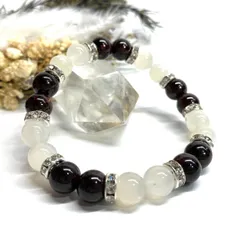 ムーンストーン&ガーネット パワーストーン ブレスレット 天然石 (シルバー) 8mm レディース 女性  数珠ブレス 開運 プレゼント ギフト  [5]