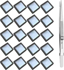 Famimueno 宝石 ルースケース ピンセット 綿入り 保存 陳列 ストッパー ロック機能 精密 黒ケース 白スポンジ20個とピンセットのセット( 黒ケース（白スポンジ）20個とピンセットのセット)