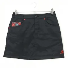 【超美品】ルコック 中綿スカート 黒×レッド 光沢感 ポケット一部チェック レディース 9 ゴルフウェア le coq sportif