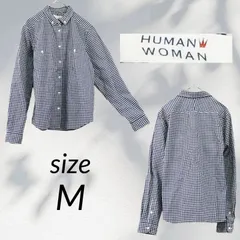 M HUMAN WOMAN ヒューマンウーマン Mサイズ 長袖ブラウス 青白チェック ギンガムチェック ボタン シーズンを通して着まわせる、柔らかな手触りと光沢を持つ100％コットンです♪ S367