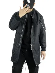 ジャケット メンズ 春秋冬 カジュアル ミドル丈 コート 野球の襟 パイロットジャケットスタイル 厚手のポリエステル生地製 防風裏地 快適 スタイリッシュ 毎日の仕事 複数のポケットデザイン おしゃれ アウトドア 街 ブラック